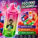 UZY 150K 6w1 jednorazowy vape – borówki, maliny, podwójny melon i lód truskawkowy