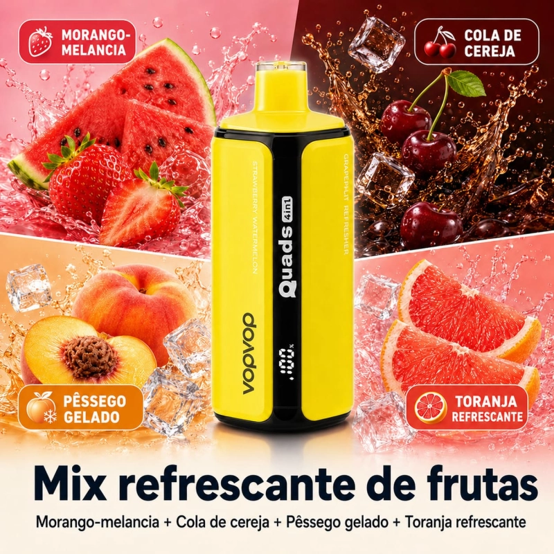 VopVop Quads 4 em 1 vape descartável 120000 puffs sabor Chill Frutado com melancia gelada cereja cola pêssego e tangerina refrescante