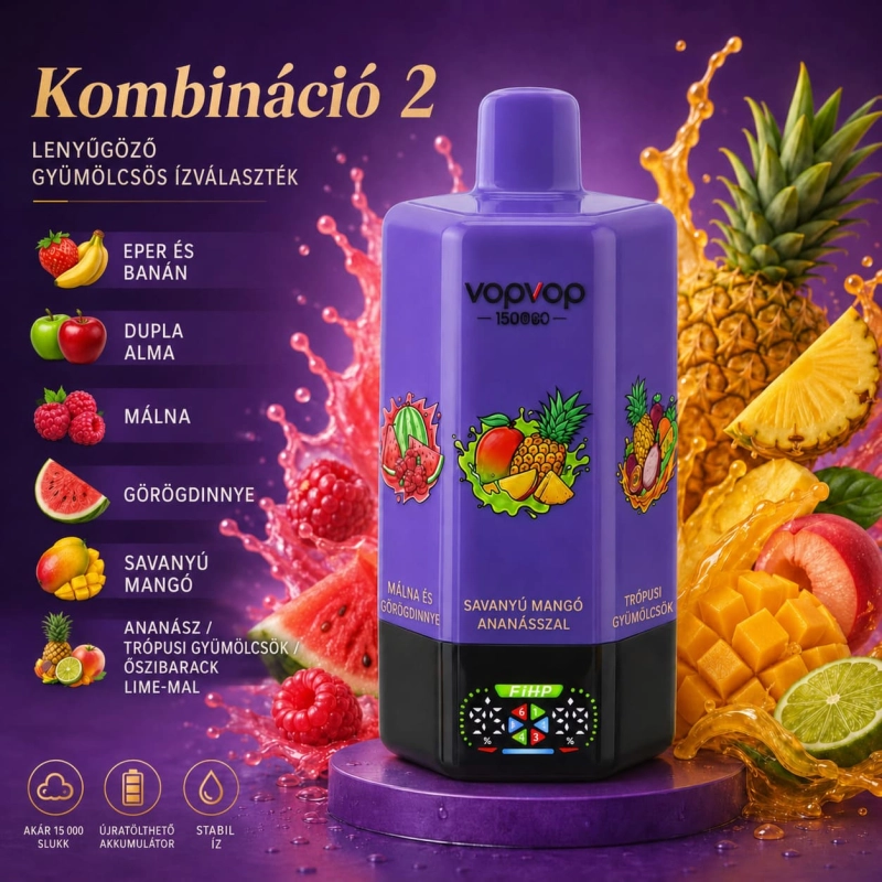 VOPVOP 150K 6 az 1-ben eldobható vape Blue Razz, görögdinnyés savanyú őszibarack, Arbuz Razz Rancher, Blue Mojito, ananász-mangó-őszibarack és áfonyás cukorka ízekkel