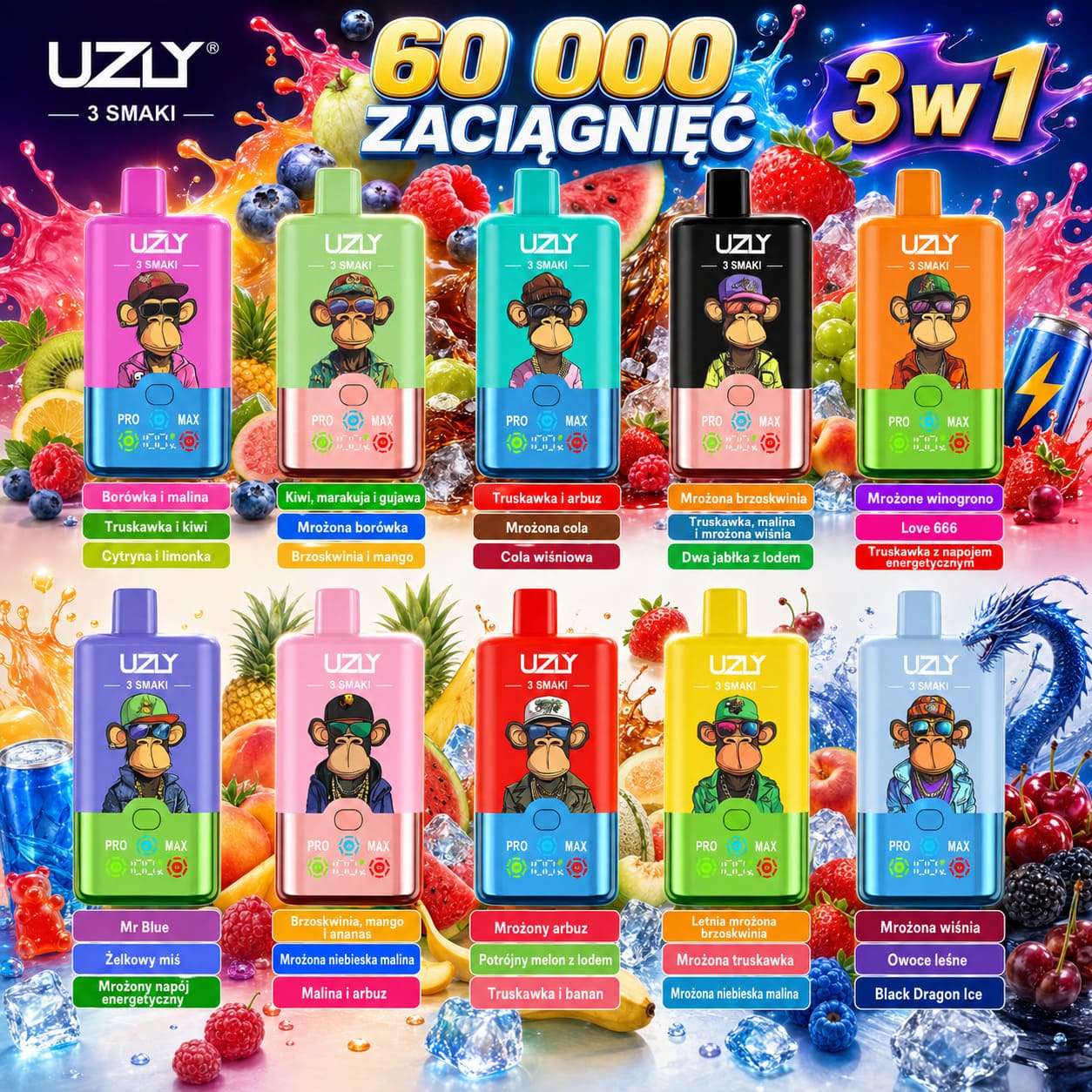UZY Triple Flavor 60K 3 w 1 – trzy niezależne smaki, system mesh coil i ekran LED