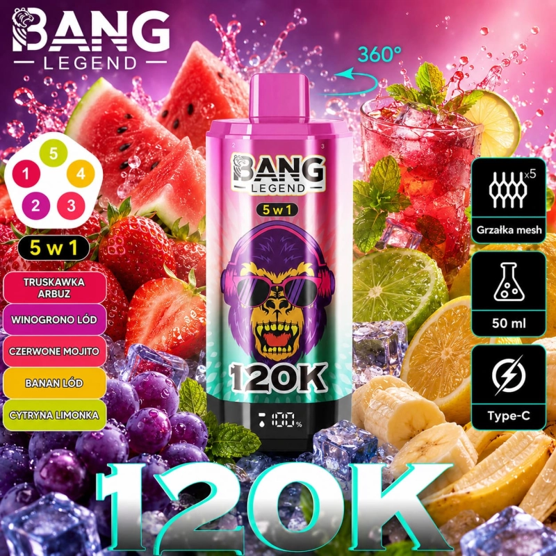 Bang Legend 120K smak Brzoskwinia Mango – słodki owocowy jednorazowy e-papieros Polska