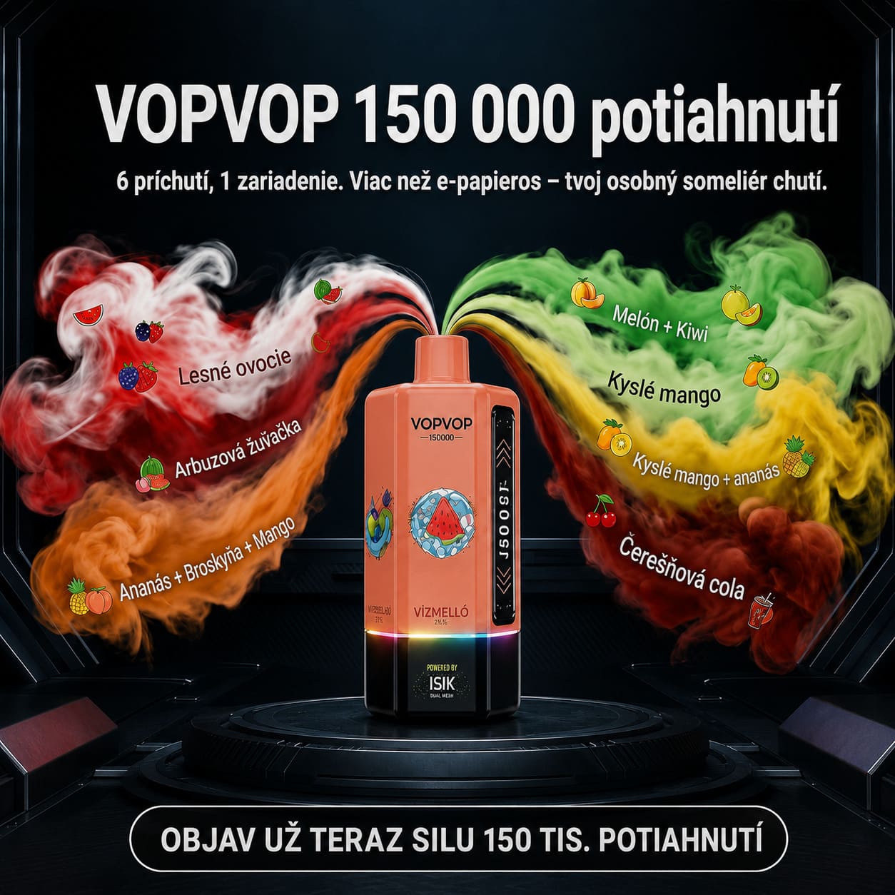 VOPVOP 150 000 potiahnutí – 6 v 1 e-cigareta s LED displejom, USB-C nabíjaním a porovnanie s bežným vape zariadením